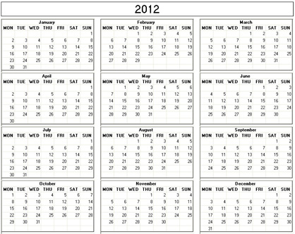 blank calendar,  printable calendar, 2012, image