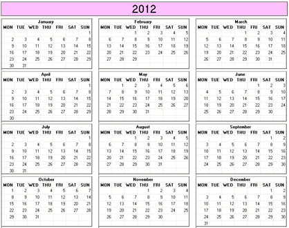 blank calendar,  printable calendar, 2012, image