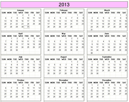 blank calendar,  printable calendar, 2013, image