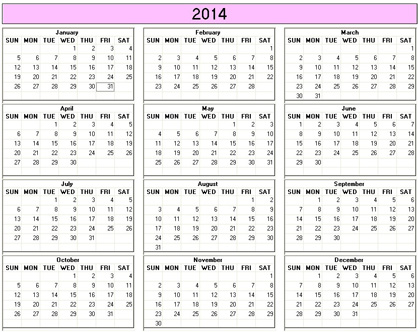 blank calendar,  printable calendar, 2014, image