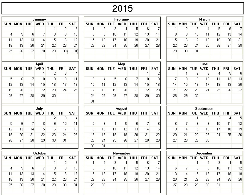 printable blank calendar image for 2015