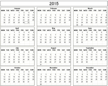 blank calendar,  printable calendar, 2015, image