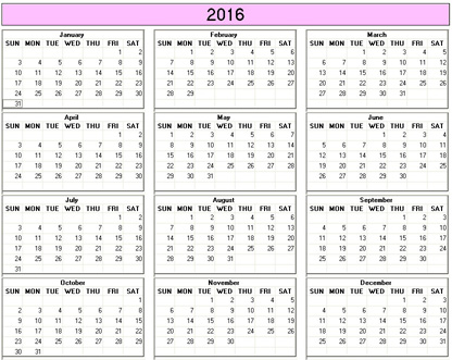 blank calendar,  printable calendar, 2016, image