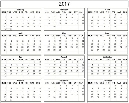 blank calendar,  printable calendar, 2017, image