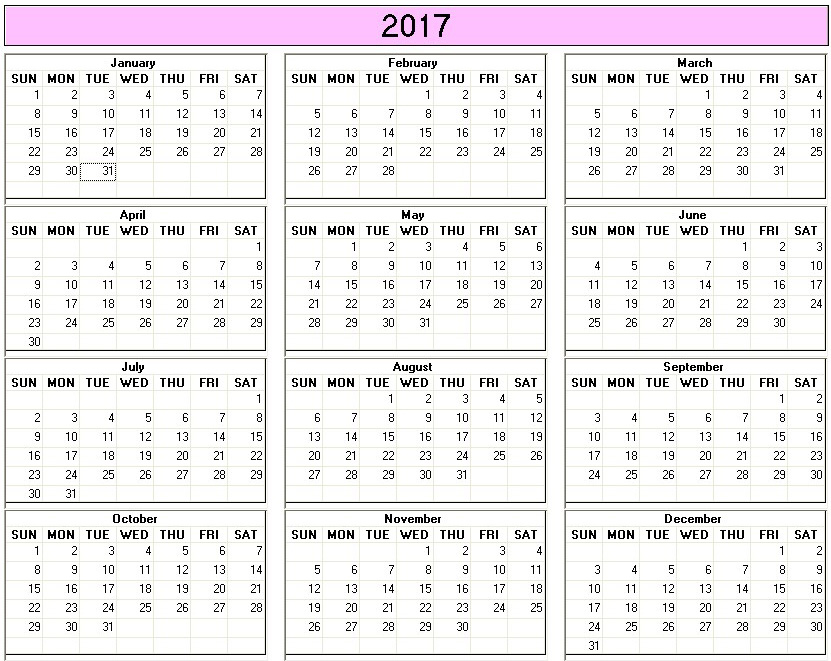 printable blank calendar image for 2017