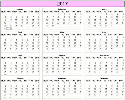 blank calendar,  printable calendar, 2017, image