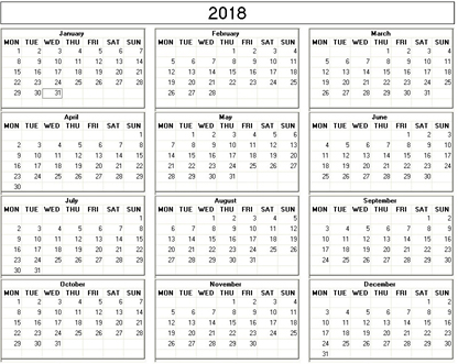 blank calendar,  printable calendar, 2018, image