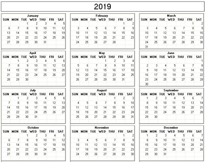 blank calendar,  printable calendar, 2019, image