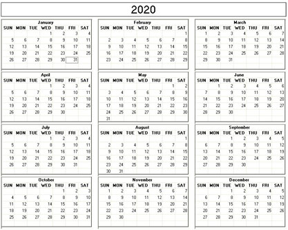 blank calendar,  printable calendar, 2020, image