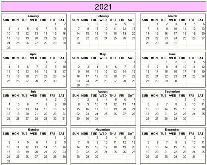 blank calendar,  printable calendar, 2021, image