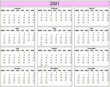 blank calendar,  printable calendar, 2021, image