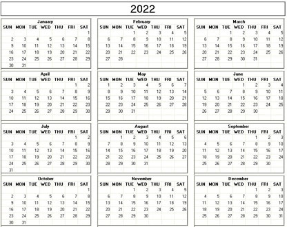 blank calendar,  printable calendar, 2022, image