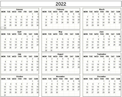 blank calendar,  printable calendar, 2022, image