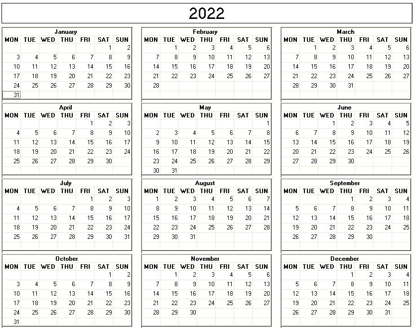 printable blank calendar image for 2022