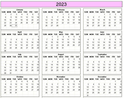 blank calendar,  printable calendar, 2023, image