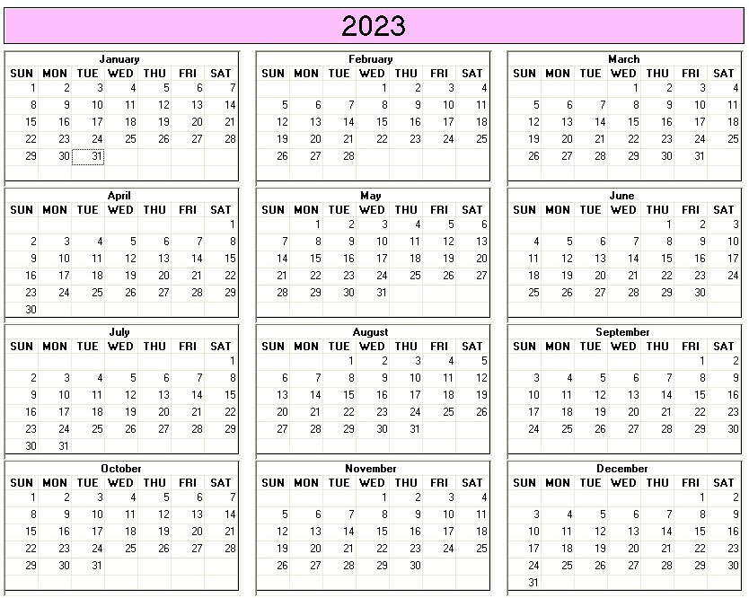 printable blank calendar image for 2023