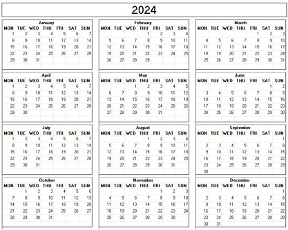 blank calendar,  printable calendar, 2024, image