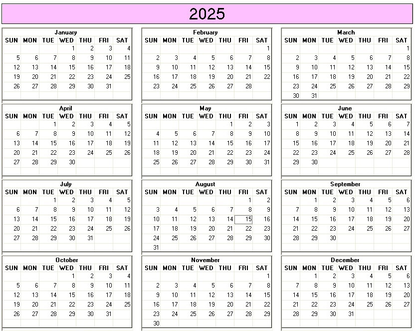 printable blank calendar image for 2025