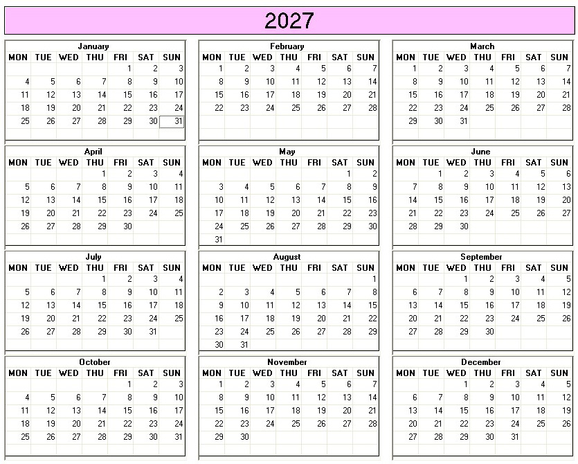printable blank calendar image for 2027