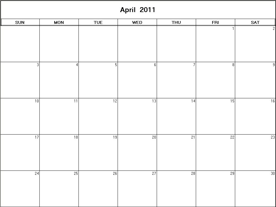 printable blank calendar image for April 2011