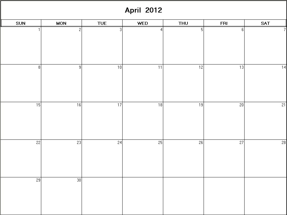 printable blank calendar image for April 2012