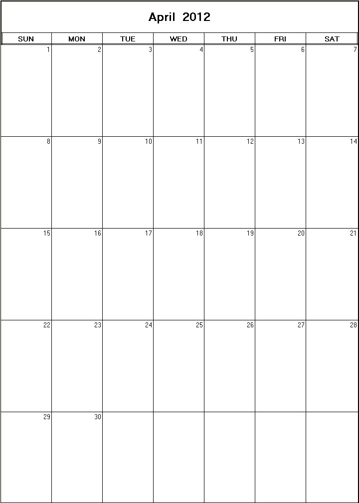 printable blank calendar image for April 2012