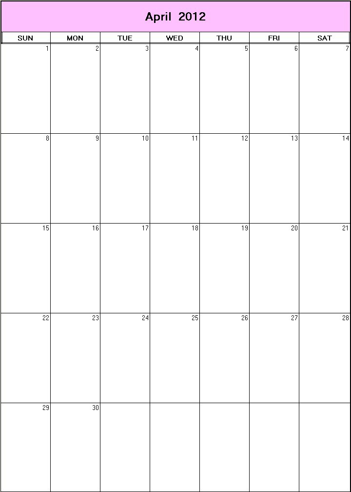 printable blank calendar image for April 2012