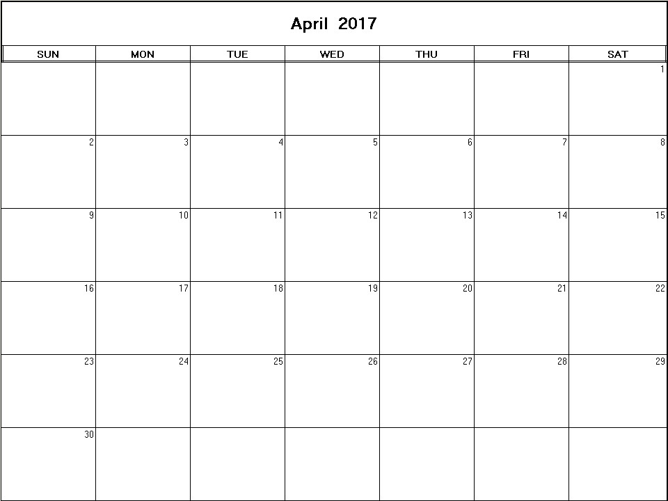 printable blank calendar image for April 2017