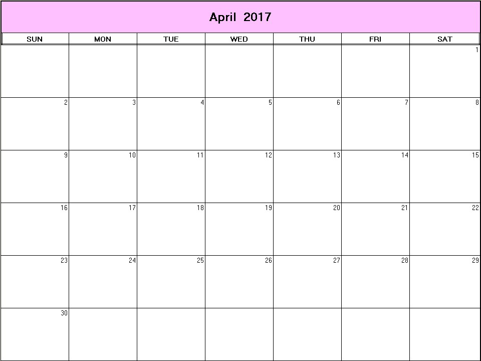 printable blank calendar image for April 2017