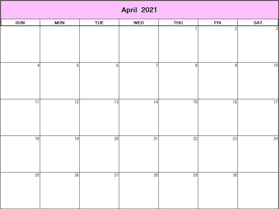 printable blank calendar image for April 2021