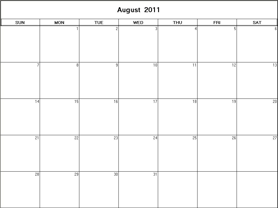 printable blank calendar image for August 2011