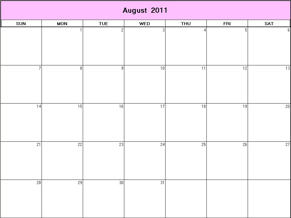printable blank calendar image for August 2011
