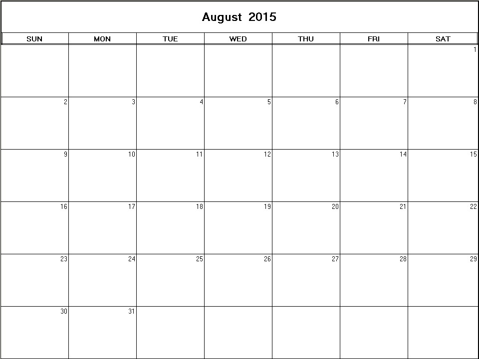 printable blank calendar image for August 2015