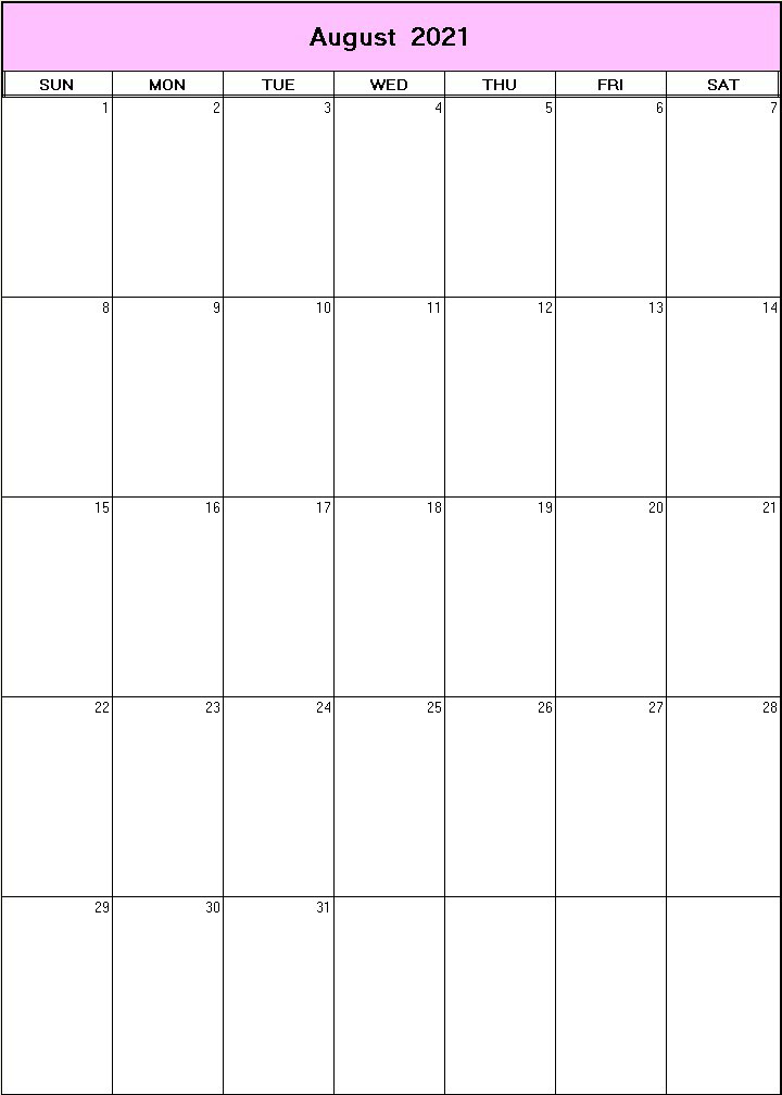 printable blank calendar image for August 2021