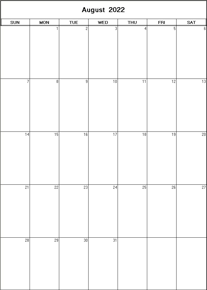 printable blank calendar image for August 2022