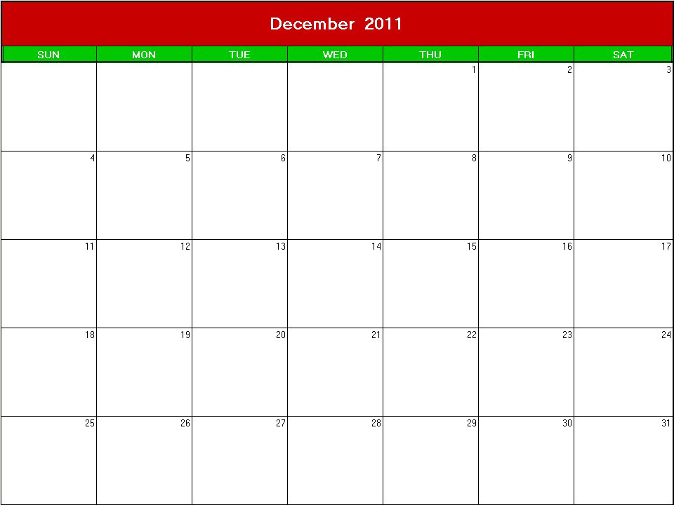 printable blank calendar image for christmas 2011