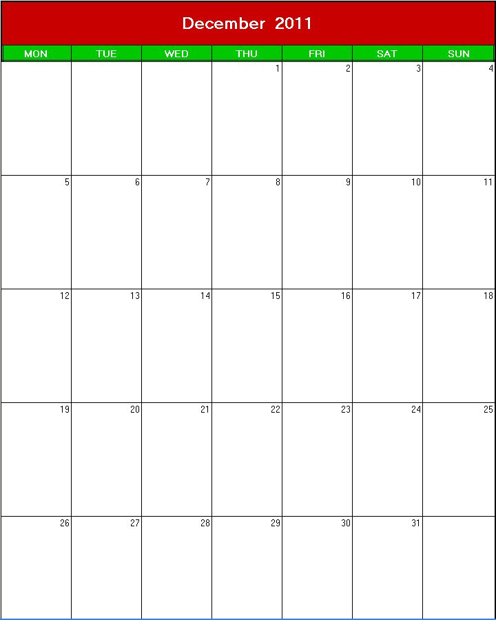 printable blank calendar image for christmas 2011