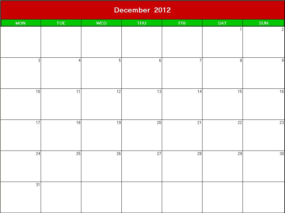 printable blank calendar image for christmas 2012