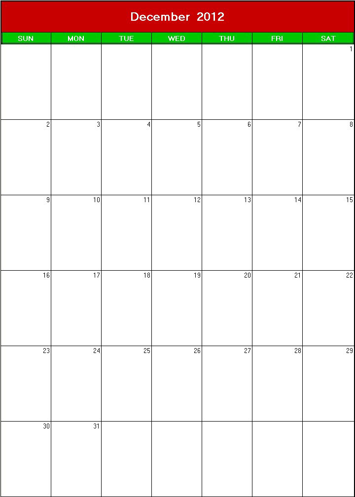 printable blank calendar image for christmas 2012