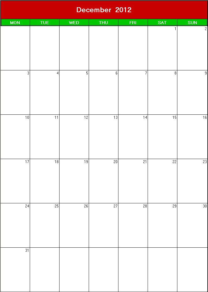 printable blank calendar image for christmas 2012