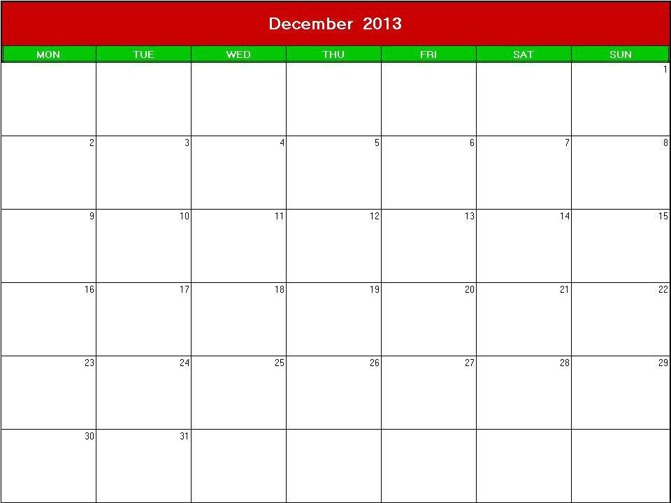 printable blank calendar image for christmas 2013