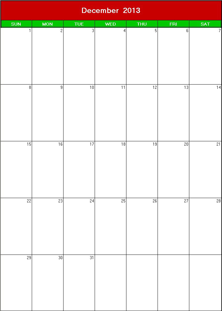 printable blank calendar image for christmas 2013