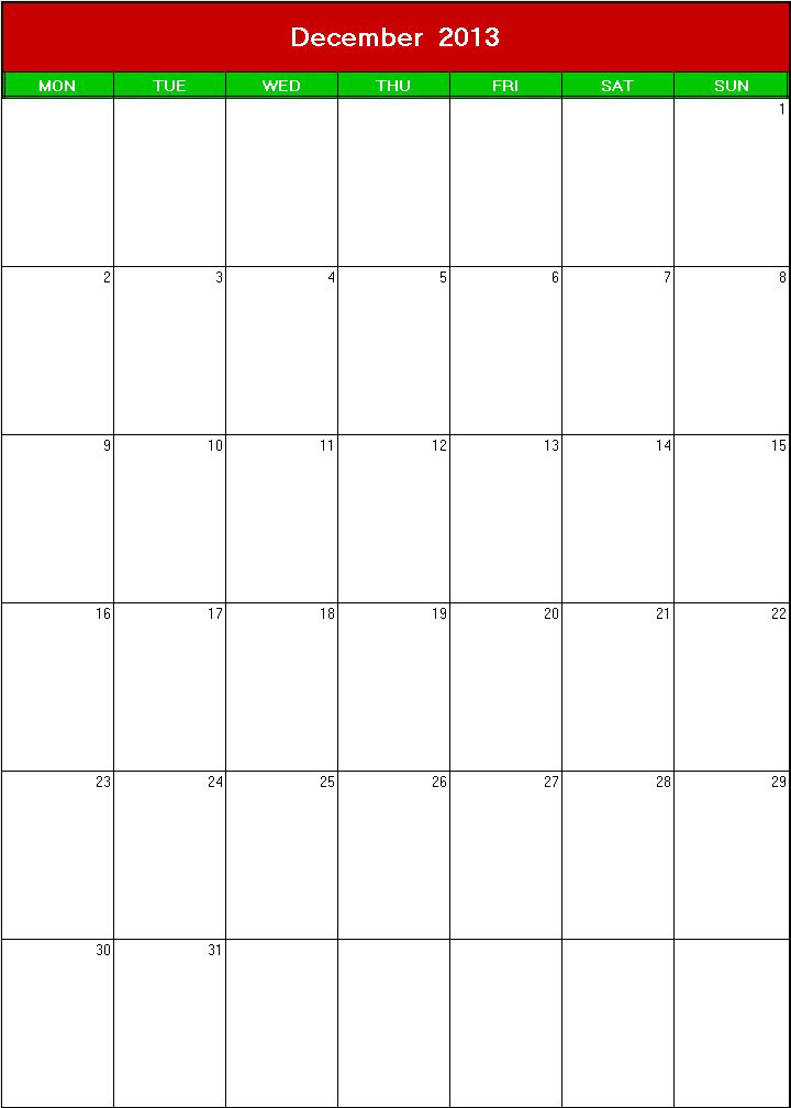 printable blank calendar image for christmas 2013