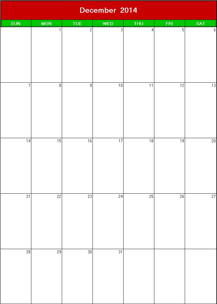 printable blank calendar image for christmas 2014