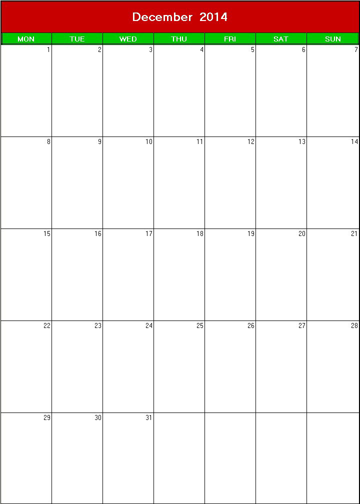 printable blank calendar image for christmas 2014