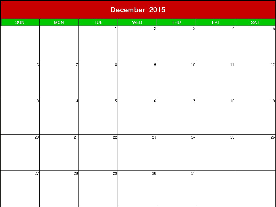 printable blank calendar image for christmas 2015