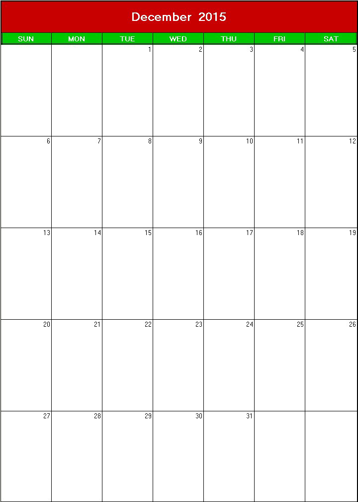 printable blank calendar image for christmas 2015
