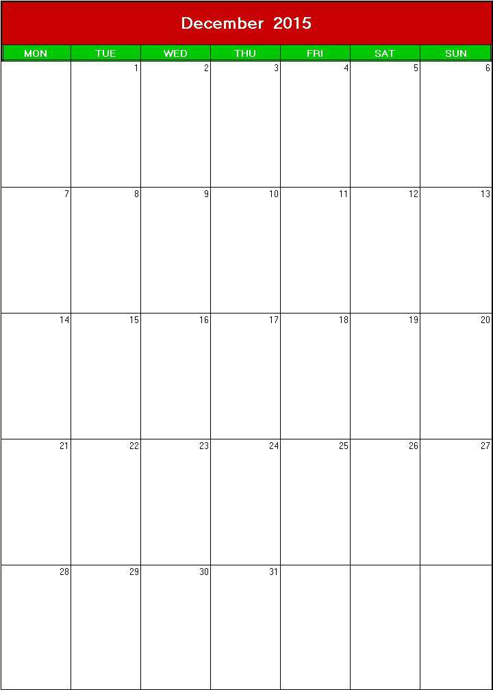 printable blank calendar image for christmas 2015
