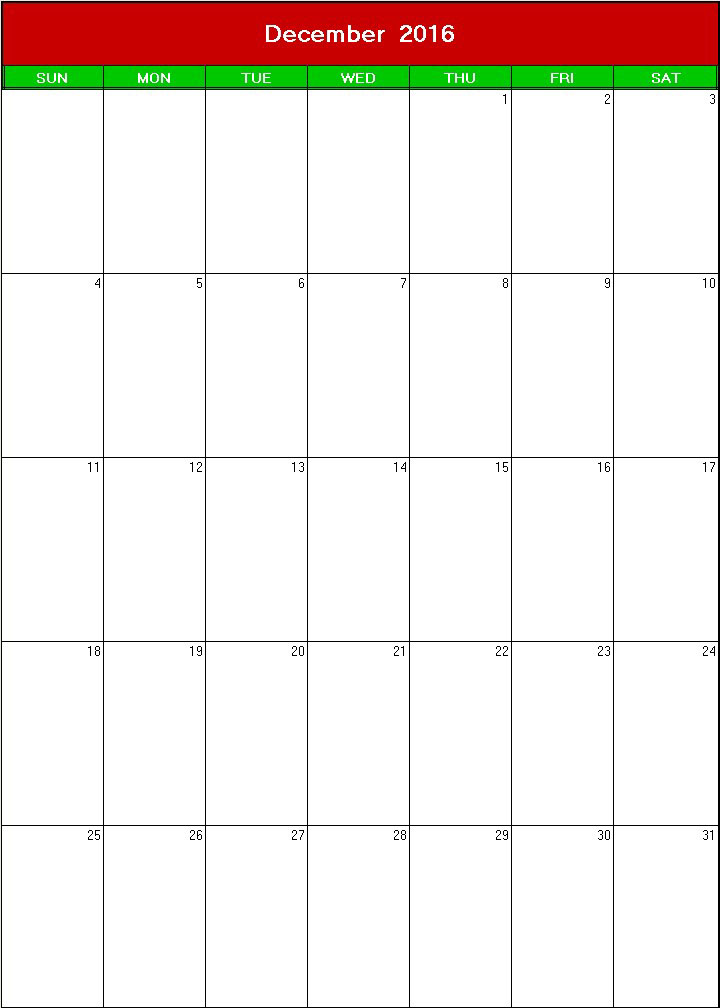 printable blank calendar image for christmas 2016