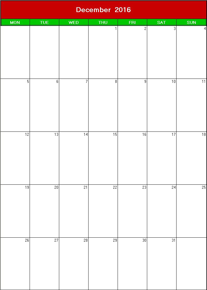 printable blank calendar image for christmas 2016
